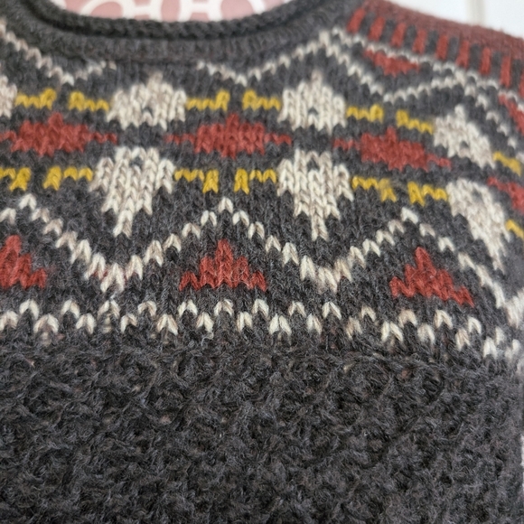 Royal Robbins Fair Isle Yoke Sweater Charcoal/Red M Cozy Wool Blend - Picture 2 of 7